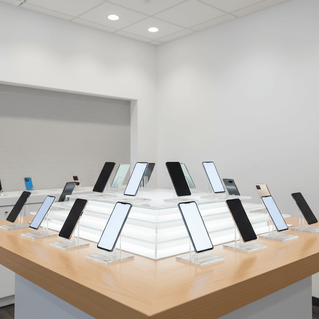 Retail display of multiple smartphone and tablet options