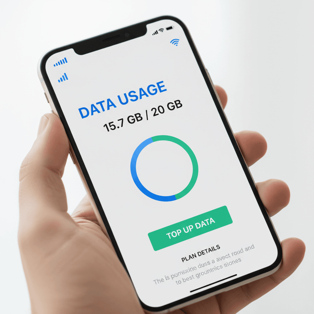 Essential Data plan showing usage and network signal